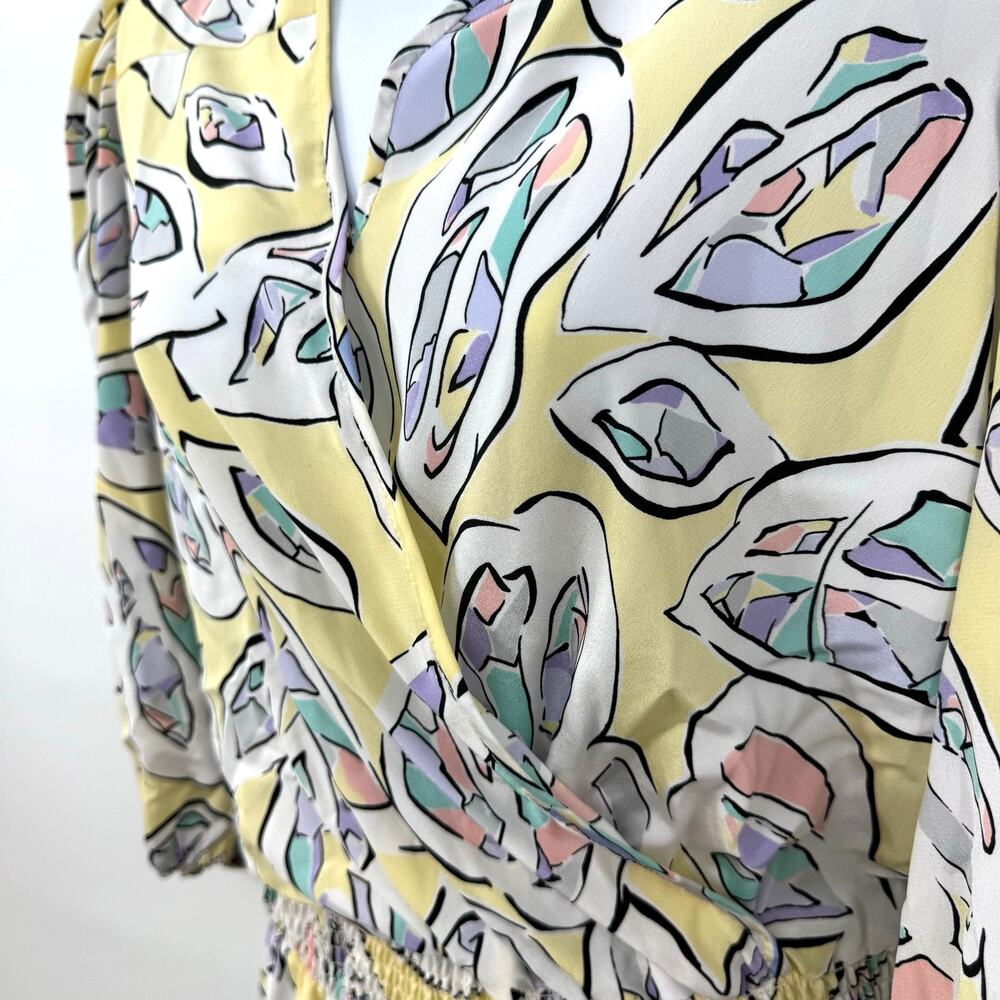 VTG Anthony Sicari Midi Dress 12 Pastel Faux Wrap Pleat Detail Smocked Waist 80s - Picture 3 of 11